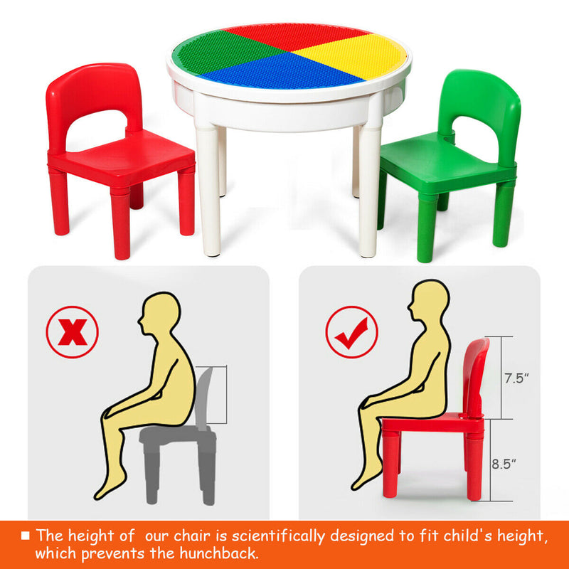 3-in-1 Kids Activity Table and 2 Chairs Set Includes 300 Bricks