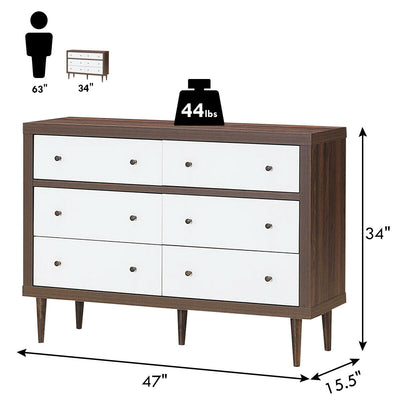 6-Drawer Wooden Chest Cabinet 3-Layer Lateral Storage Organizer