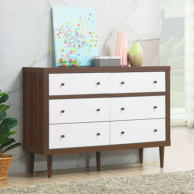 6-Drawer Wooden Chest Cabinet 3-Layer Lateral Storage Organizer