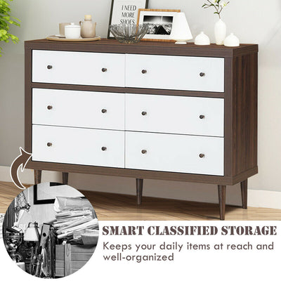 6-Drawer Wooden Chest Cabinet 3-Layer Lateral Storage Organizer