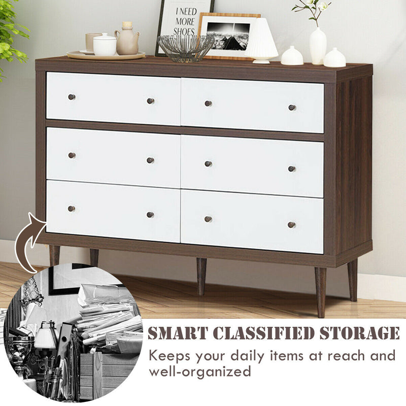 6-Drawer Wooden Chest Cabinet 3-Layer Lateral Storage Organizer