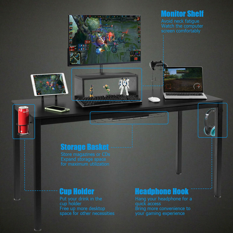 55 Inch Ergonomic Gaming Desk with Monitor Shelf