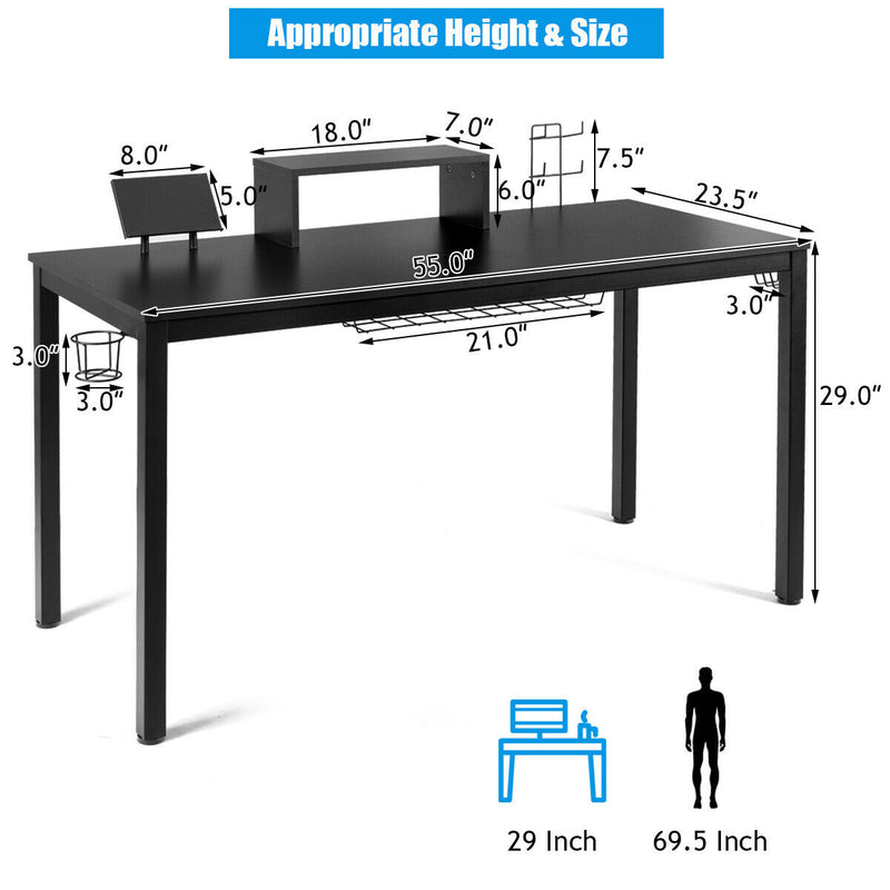 55 Inch Ergonomic Gaming Desk with Monitor Shelf