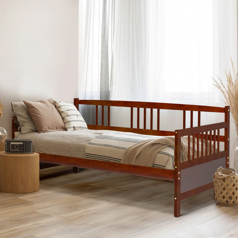 Twin Size Wooden Slats Daybed Bed Frame with Rails