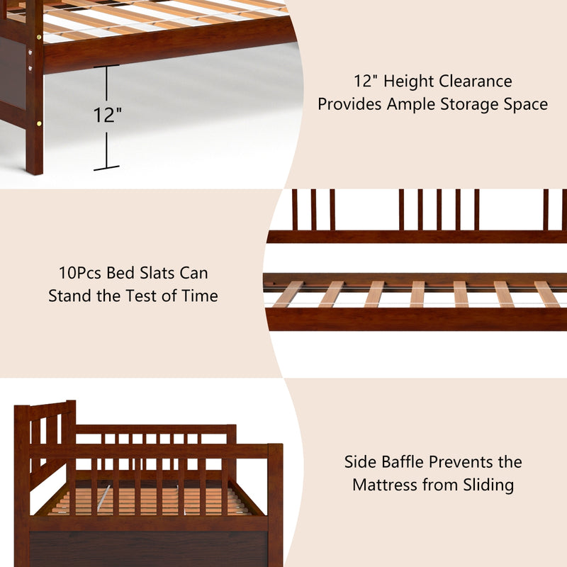 Twin Size Wooden Slats Daybed Bed Frame with Rails