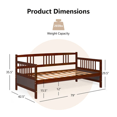 Twin Size Wooden Slats Daybed Bed Frame with Rails