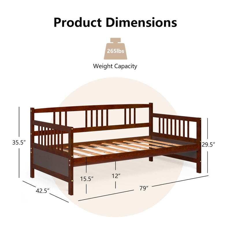 Twin Size Wooden Slats Daybed Bed Frame with Rails