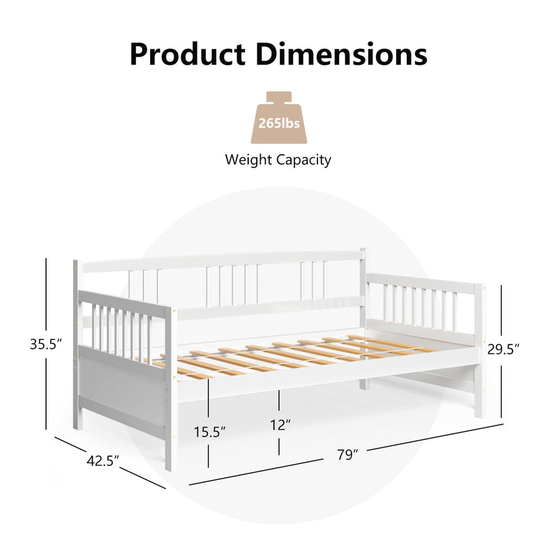 Twin Size Wooden Slats Daybed Bed Frame with Rails