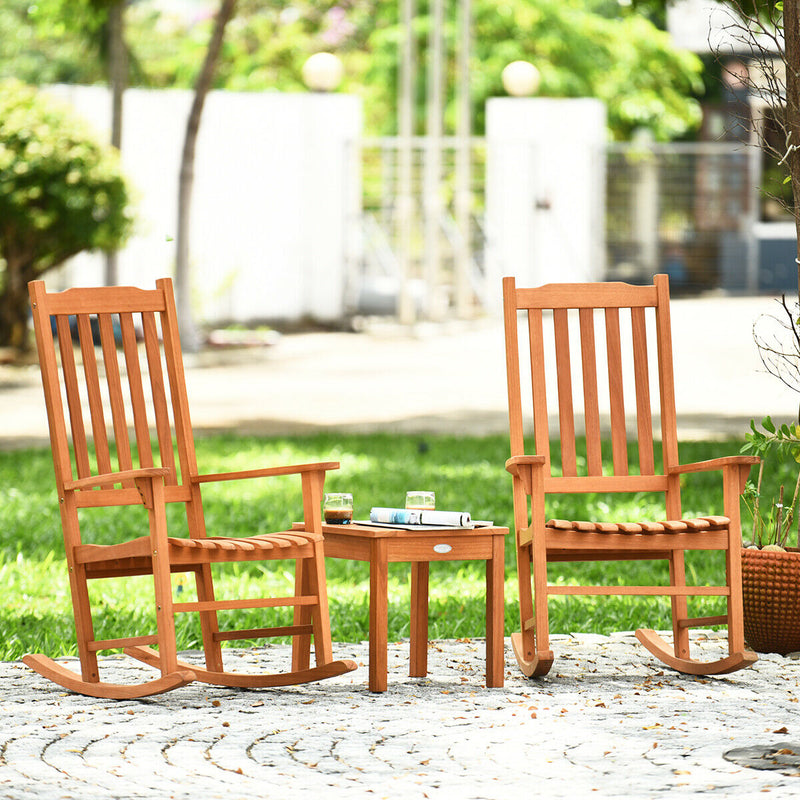 3 Pcs Eucalyptus Rocking Chair Set with Coffee Table