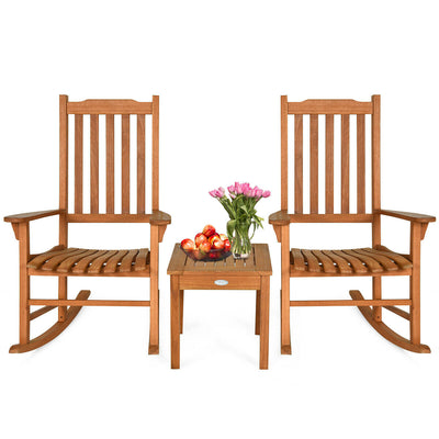 3 Pcs Eucalyptus Rocking Chair Set with Coffee Table