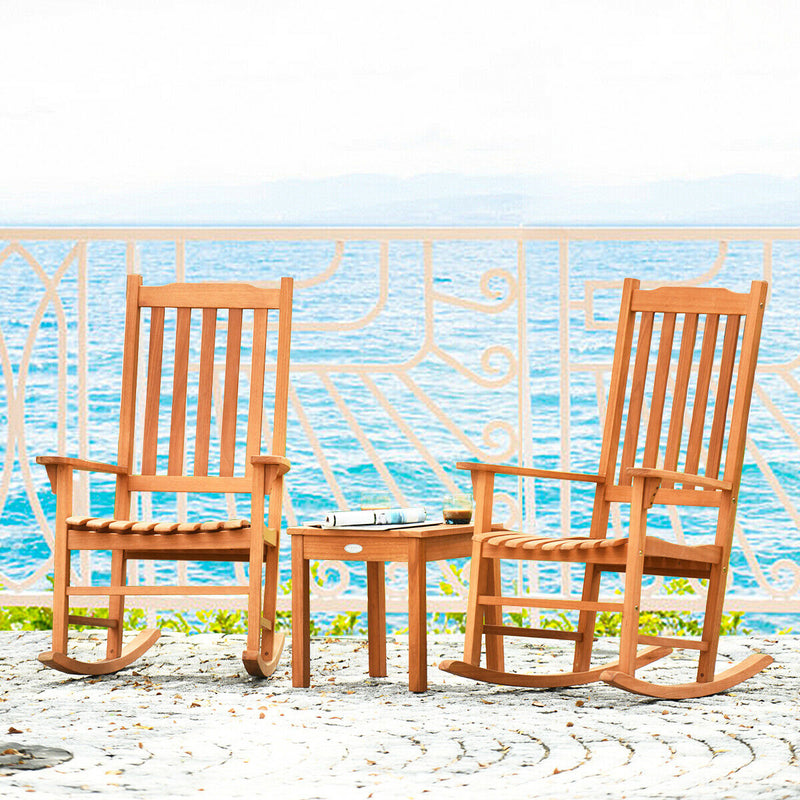 3 Pcs Eucalyptus Rocking Chair Set with Coffee Table