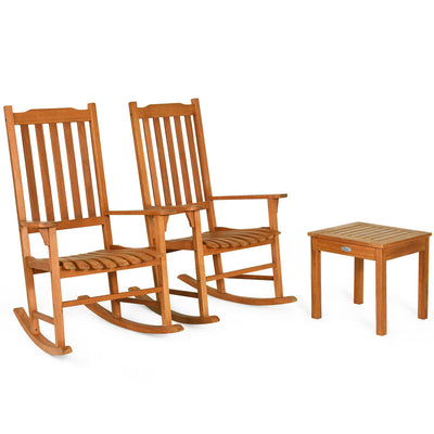 3 Pcs Eucalyptus Rocking Chair Set with Coffee Table