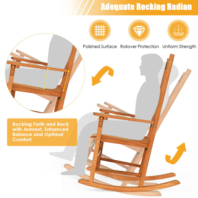 3 Pcs Eucalyptus Rocking Chair Set with Coffee Table