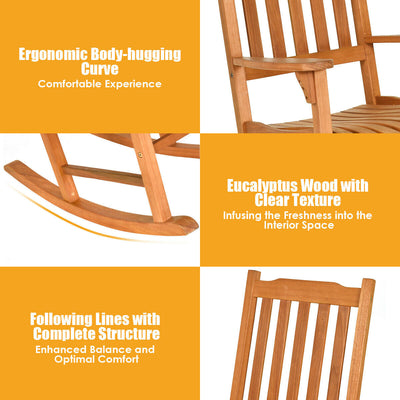 3 Pcs Eucalyptus Rocking Chair Set with Coffee Table