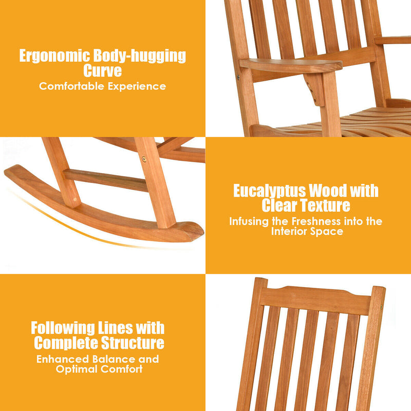 3 Pcs Eucalyptus Rocking Chair Set with Coffee Table