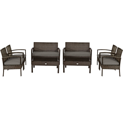 4 Pieces Patio Rattan Cushioned Furniture Set with Loveseat and Table