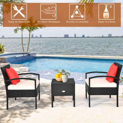 3 Piece PE Rattan Wicker Sofa Set with Washable and Removable Cushion