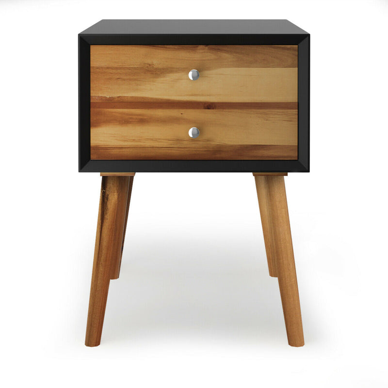 Square Nightstand End Side Table with 2 Drawers