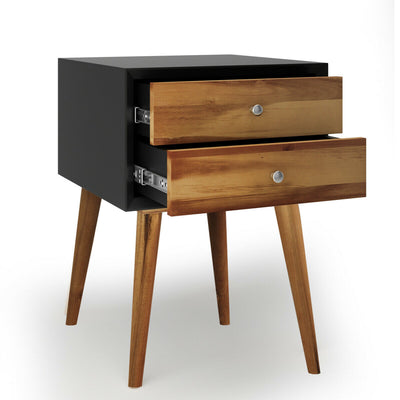 Square Nightstand End Side Table with 2 Drawers