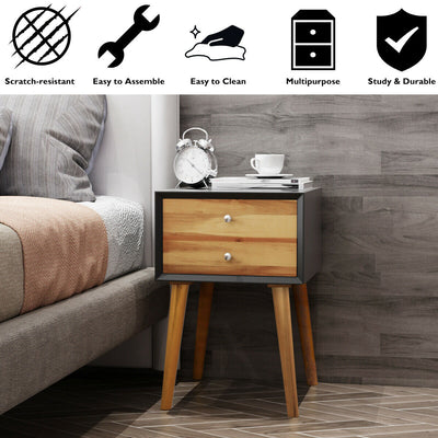 Square Nightstand End Side Table with 2 Drawers