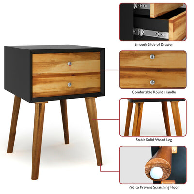 Square Nightstand End Side Table with 2 Drawers