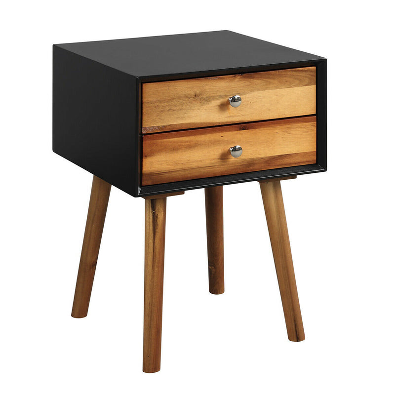 Square Nightstand End Side Table with 2 Drawers