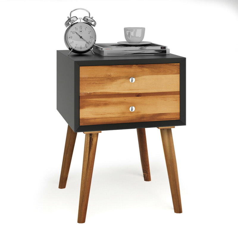 Square Nightstand End Side Table with 2 Drawers