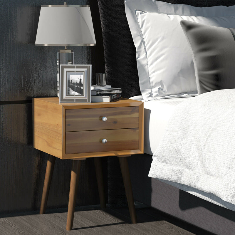 Square Nightstand End Side Table with 2 Drawers