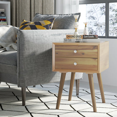 Square Nightstand End Side Table with 2 Drawers