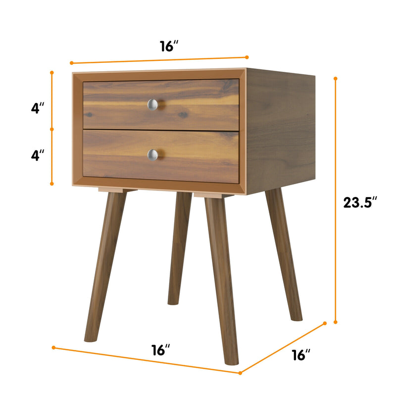 Square Nightstand End Side Table with 2 Drawers