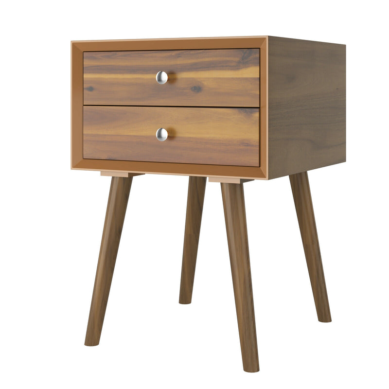 Square Nightstand End Side Table with 2 Drawers