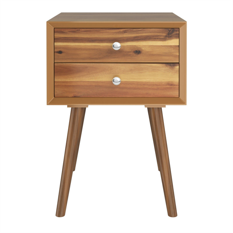 Square Nightstand End Side Table with 2 Drawers