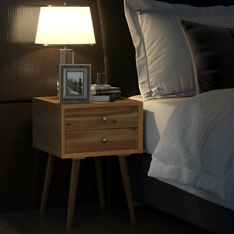 Square Nightstand End Side Table with 2 Drawers