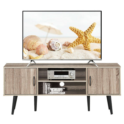 58" L x 15.5" W x 24" H TV Stand with 2-layer Shelves and 2 Side Cabinets