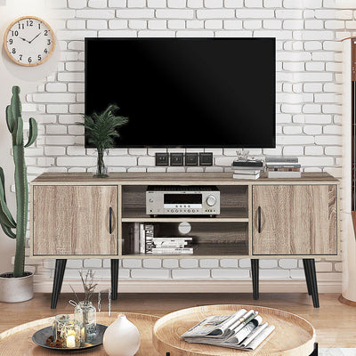 58" L x 15.5" W x 24" H TV Stand with 2-layer Shelves and 2 Side Cabinets