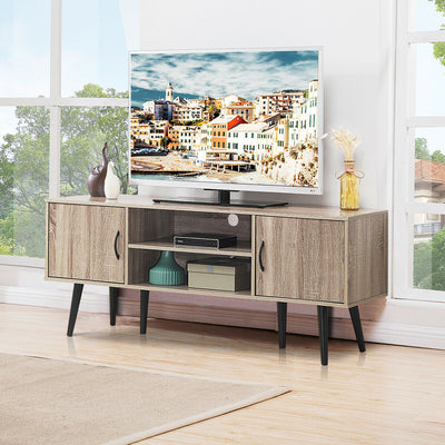 58" L x 15.5" W x 24" H TV Stand with 2-layer Shelves and 2 Side Cabinets