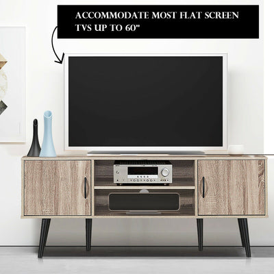 58" L x 15.5" W x 24" H TV Stand with 2-layer Shelves and 2 Side Cabinets