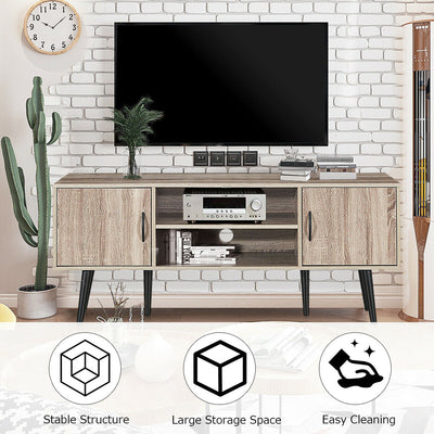 58" L x 15.5" W x 24" H TV Stand with 2-layer Shelves and 2 Side Cabinets