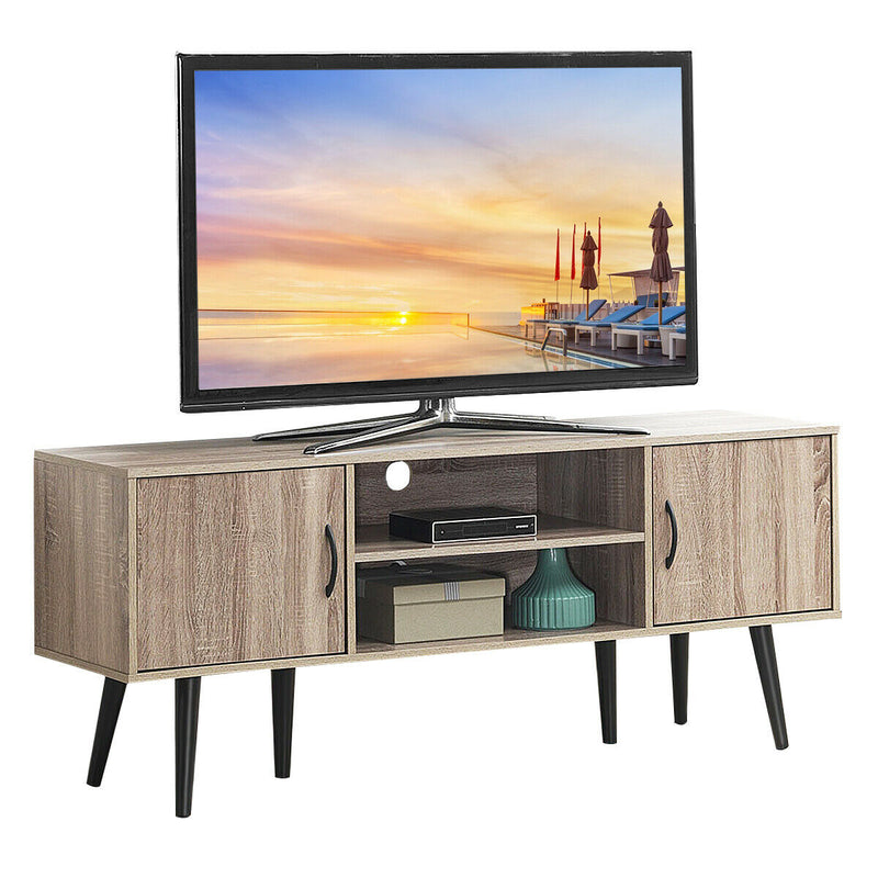 58" L x 15.5" W x 24" H TV Stand with 2-layer Shelves and 2 Side Cabinets