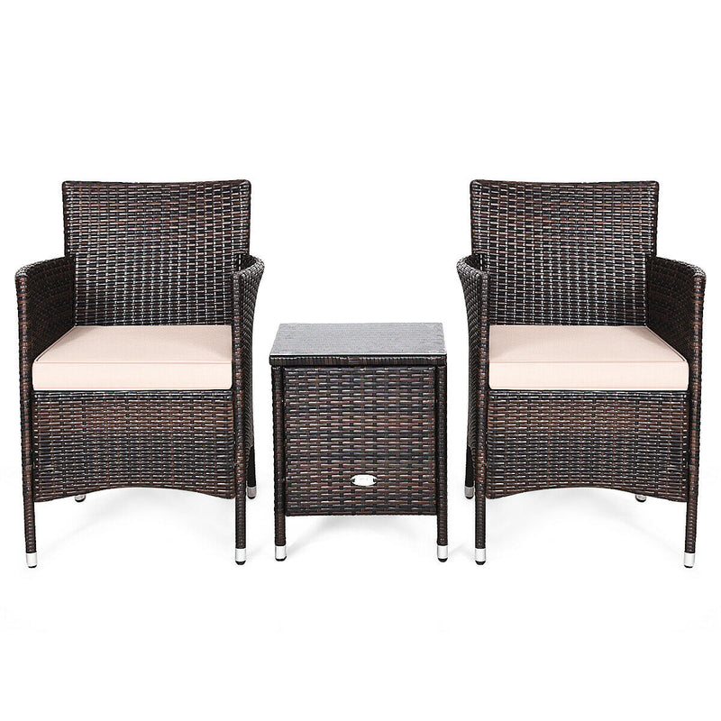 3 Pcs Patio Wicker Rattan Conversation Set with Coffee Table for Garden Lawn Backyard Poolside