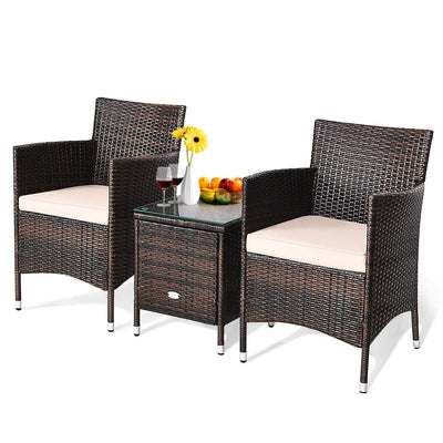 3 Pcs Patio Wicker Rattan Conversation Set with Coffee Table for Garden Lawn Backyard Poolside