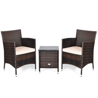 3 Pcs Patio Wicker Rattan Conversation Set with Coffee Table for Garden Lawn Backyard Poolside