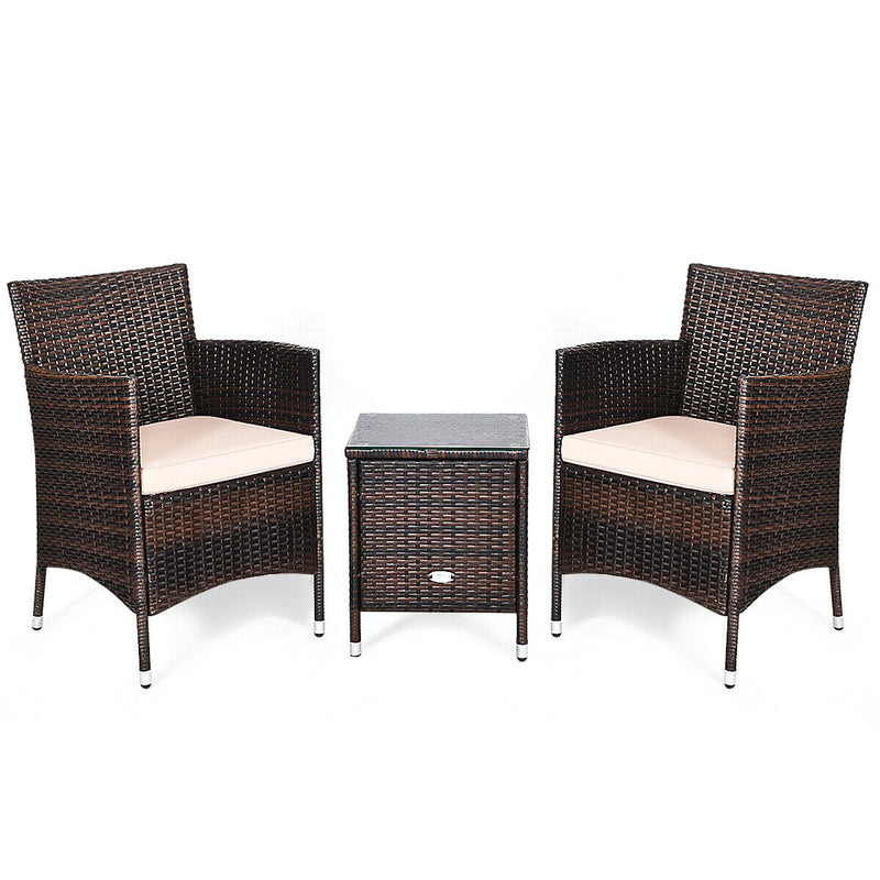 3 Pcs Patio Wicker Rattan Conversation Set with Coffee Table for Garden Lawn Backyard Poolside