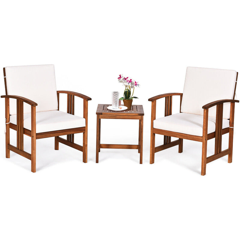 3 Pieces Teak Acacia Wood Outdoor Patio Sofa Furniture Set