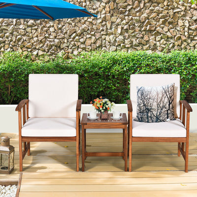 3 Pieces Teak Acacia Wood Outdoor Patio Sofa Furniture Set