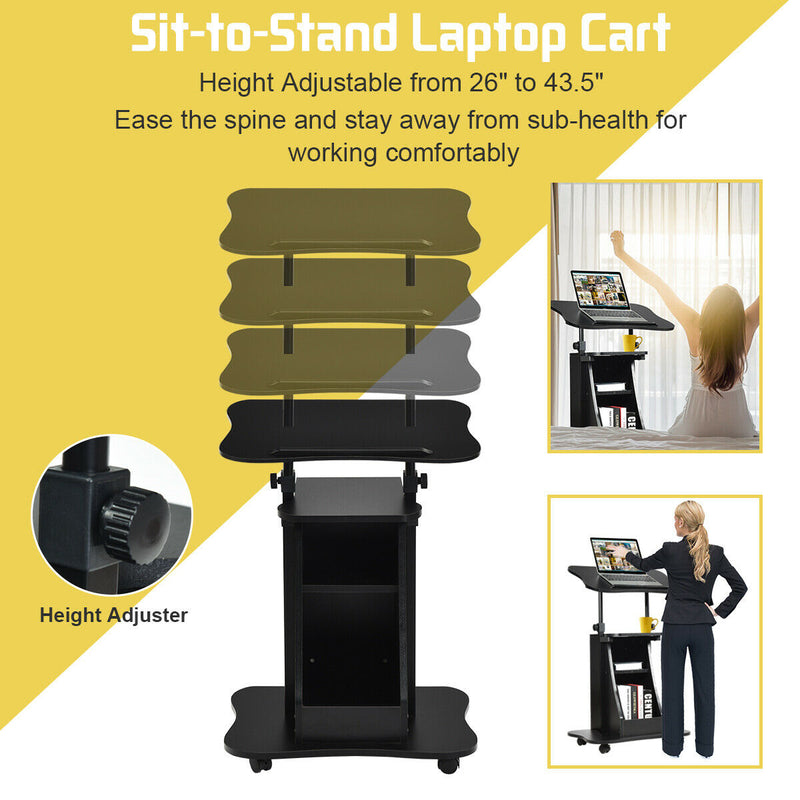 Sit-to-Stand Laptop Desk Cart Height Adjustable with Storage