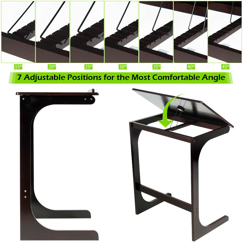 C-Shape Couch Adjustable 7-Position End Table with Tilting Top and Removable Stopper