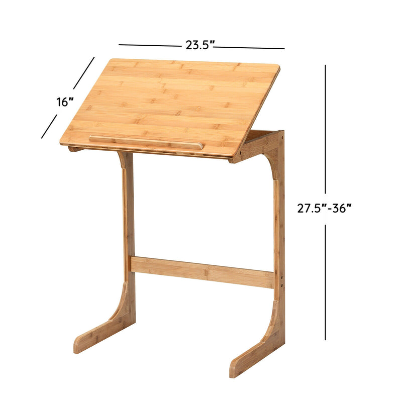 C-Shape Couch Adjustable 7-Position End Table with Tilting Top and Removable Stopper