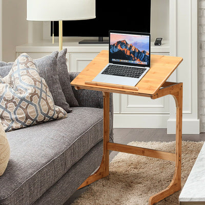 C-Shape Couch Adjustable 7-Position End Table with Tilting Top and Removable Stopper