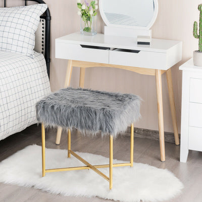 Faux Fur Ottoman with Metal Legs